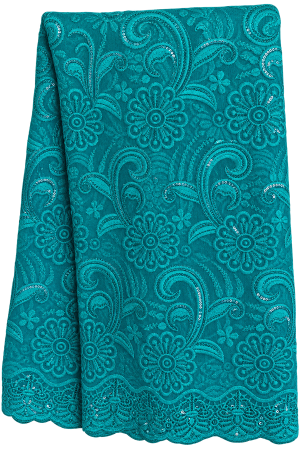 Teal Green Embroidered Sequin Lace Fabric (5 Yards)