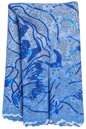 Blue Floral Sequin Lace Fabric (5 Yards)
