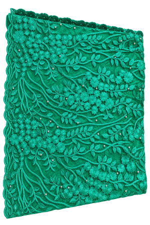 Green Embroidered Lace Fabric with Pearl Detailing (5 Yards)