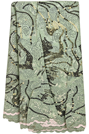 Mint Green Floral Sequin Lace Fabric (5 Yards)