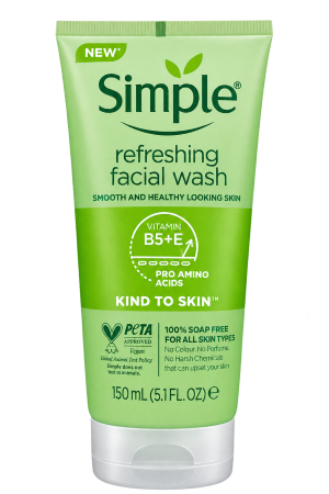 Simple Kind to Skin Refreshing Facial Wash with Vitamin B5 + E & Pro Amino Acids 150ml – 1 Piece