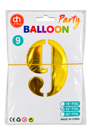 Foil Balloon – Number 9 Balloon – Gold – 1 Piece – 32 Inch