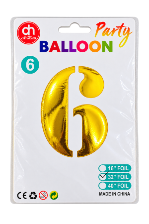 Foil Balloon – Number 6 Balloon – Gold – 1 Piece – 32 Inch
