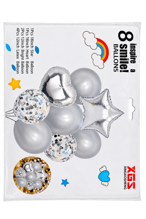 Balloon Set – XGS Inspire a Smile Balloons – Silver – 8 Pieces – 18inch & 12inch