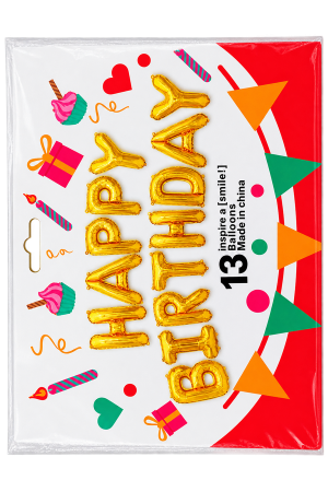 Foil Balloon Set – XGS Happy Birthday Balloons – Gold – 13 Pieces – Letter Size
