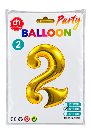 Aluminium Foil Party Balloon Number 2 – Gold Foil – 1 Pack – 32 Inches (M)